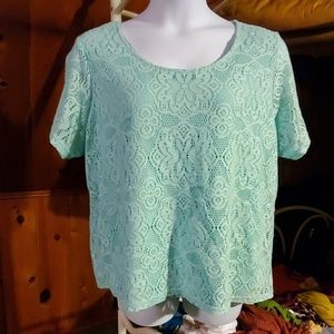 Sag Harbor mint green lace overlay top